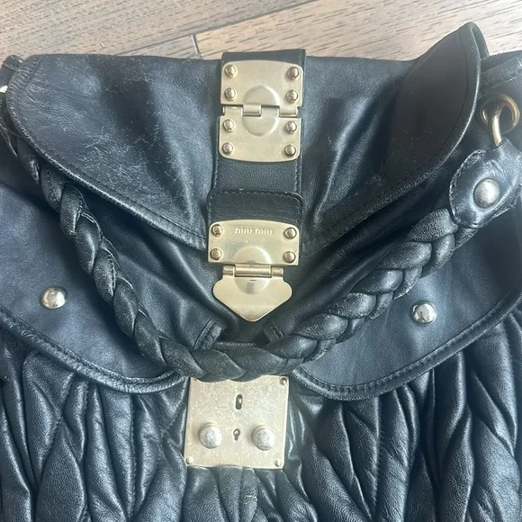 Miu Miu Black Shoulder Bag with Gold Accents - Picture 14 of 15